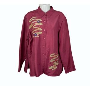 French Laundry Silk Blouse Women Size L Burgundy Ribbons Artsy Corporate